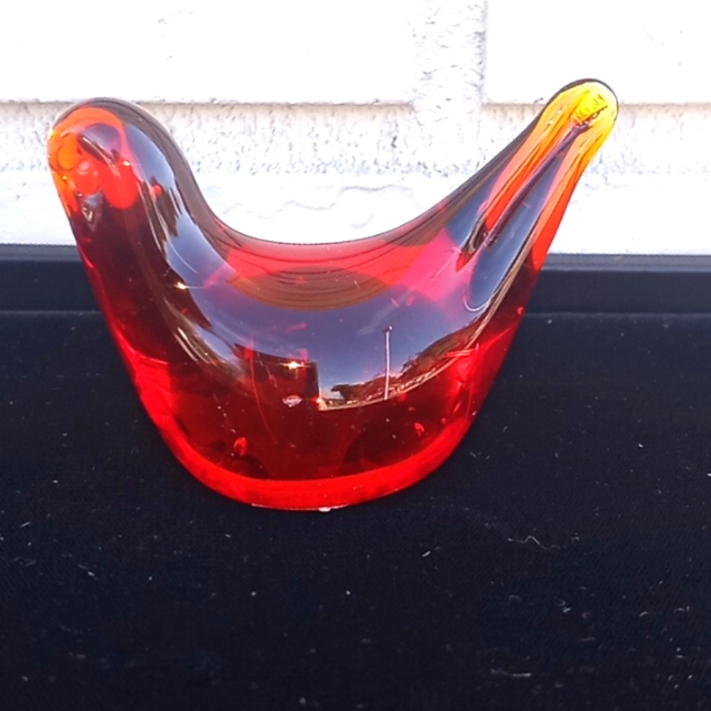 Vintage Red Art Glass Bird Paperweight Figurine